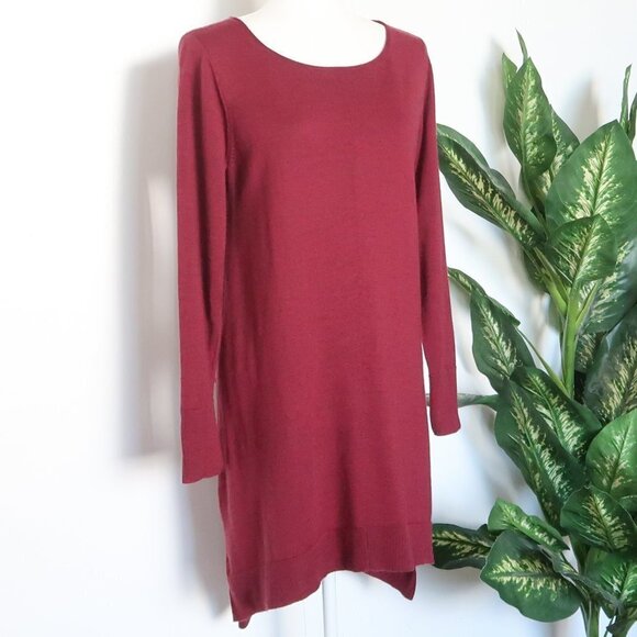 Eileen Fisher Burgundy Merino Wool Long Sleeve Pullover Sweater Dress Tunic M - Picture 2 of 9